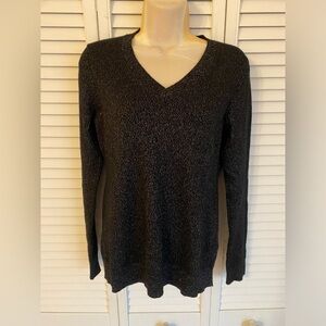 Cashmere Charter Club Luxury Black Gold V-Neck Sweater Holiday New Years Party